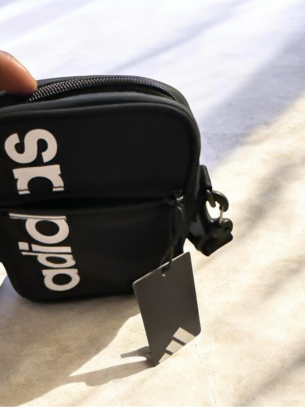 Unisex Adidas  Black Mini Crossbody Pouch with White Logo